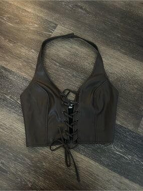 garage leather halter top